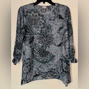 White Stag Black, Teal and Gray Patterned Blouse